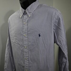 Ralph Lauren Button‎ Down Shirt Mens 18 34/35 2XL Custom Fit Striped Long Sleeve
